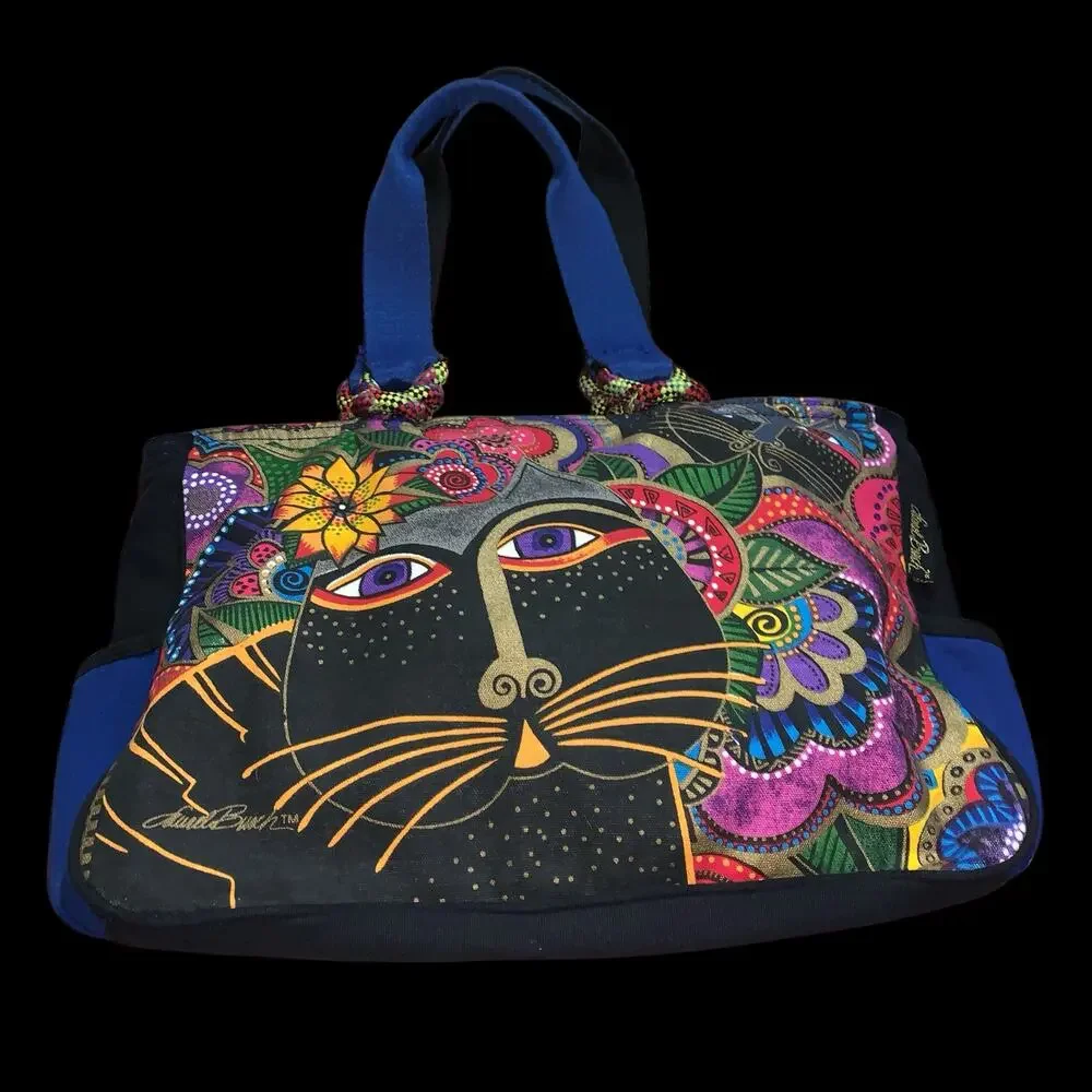 Laurel Burch Carlottas Cat Tote Companion Bag Outer Pockets